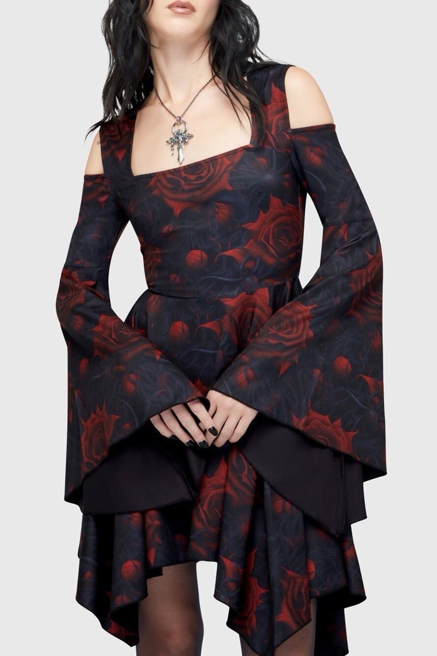 Killstar Dress Womens Medium Black Floral Blood Rose Gothic Sexy Witchy Goth NWT